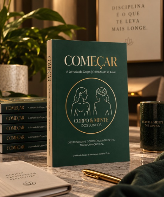 Livro COMEÇAR, de Janaína Mello, em um ambiente de leitura e autocuidado